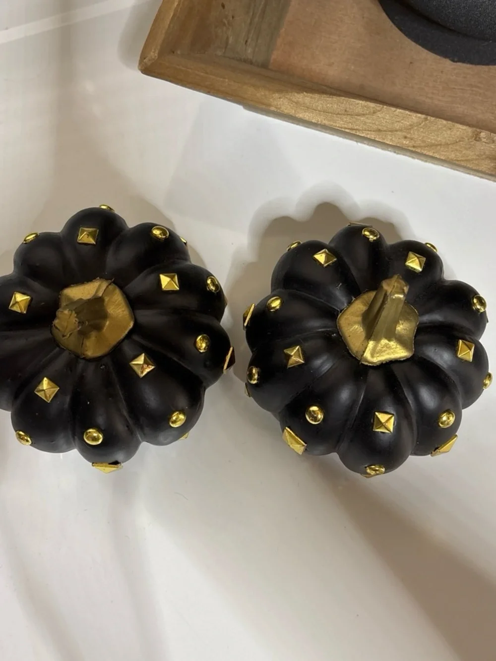 Decorative Black & Gold Studded Pumpkin Set - Home Accents